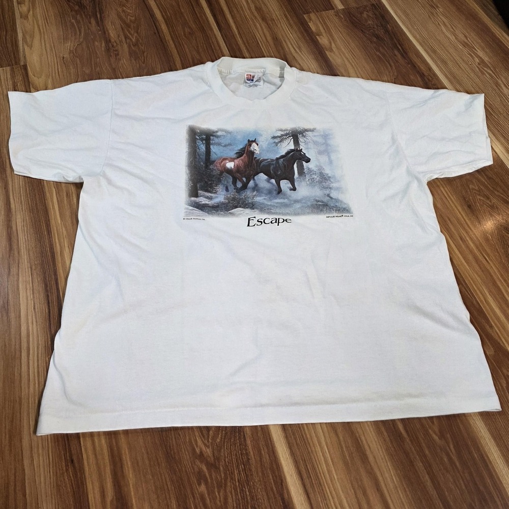 Vintage Escape Horse Graphic Shirt Mens XL White Hanes Chuck DeHaan 1992 90s